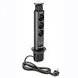 Блок выдвижной 3 розетки (Schucko) 2xUSB,черный с проводом