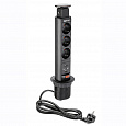 Блок выдвижной 3 розетки (Schucko) 2xUSB,черный с проводом